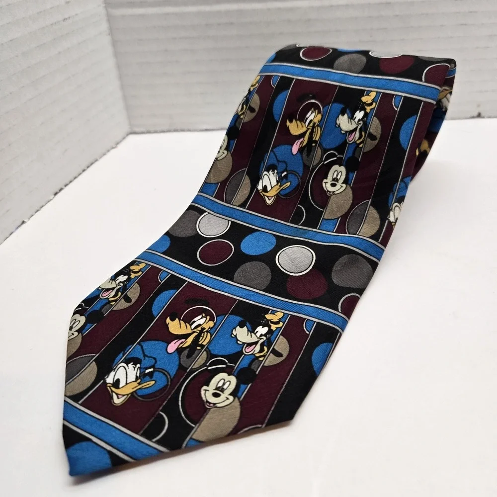 VTG Disney Mickey Unlimited‎ Neck Tie by Balancine Mickey Mouse & Goofy Striped